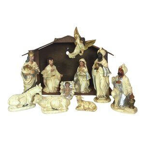 Vintage Japan Nativity Scene 12"x18" 11-Piece Hand-Painted Set
